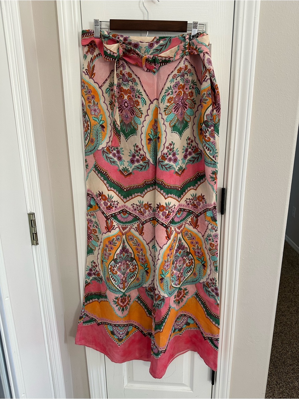 Zara Pink Multi Floral Paisley Wide-Leg Pants